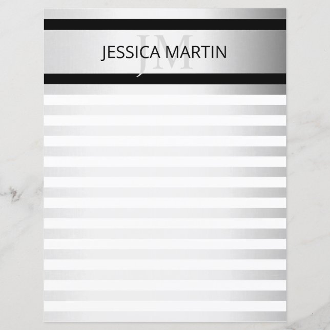 Contemporary Faux Silver Ombre Stripes & Black (Front)
