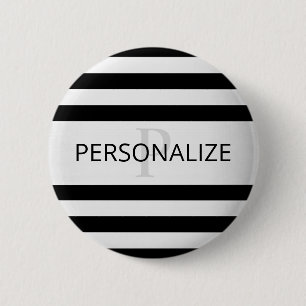 Contemporary Faux Silver Ombre Stripes & Black 6 Cm Round Badge