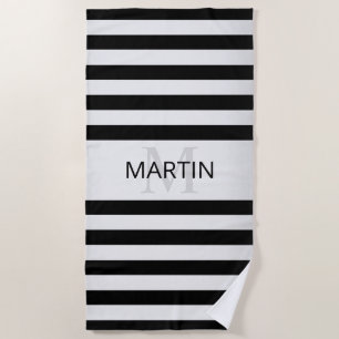 Contemporary Faux Silver Ombre Stripes & Black Beach Towel