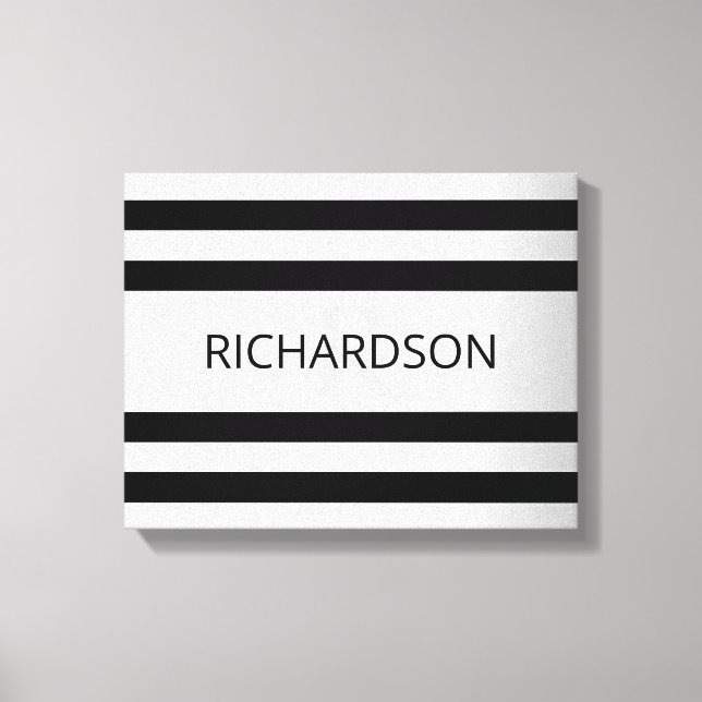 Contemporary Faux Silver Ombre Stripes & Black Canvas Print (Front)