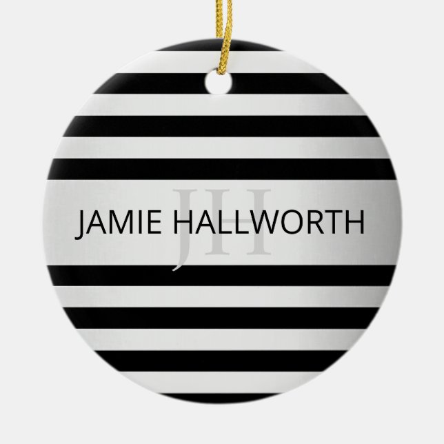 Contemporary Faux Silver Ombre Stripes & Black Ceramic Tree Decoration (Front)