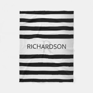 Contemporary Faux Silver Ombre Stripes & Black Fleece Blanket