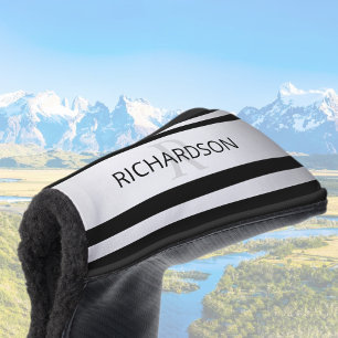 Contemporary Faux Silver Ombre Stripes & Black Golf Head Cover