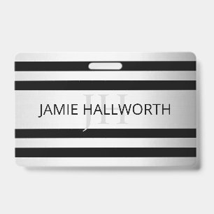 Contemporary Faux Silver Ombre Stripes & Black ID Badge