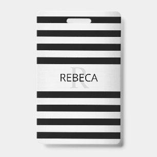 Contemporary Faux Silver Ombre Stripes & Black ID Badge