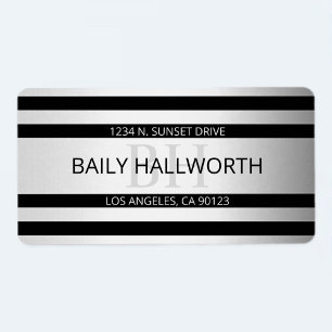 Contemporary Faux Silver Ombre Stripes & Black Label