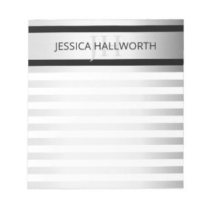 Contemporary Faux Silver Ombre Stripes & Black Notepad