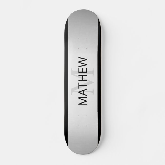 Contemporary Faux Silver Ombre Stripes & Black Skateboard (Front)