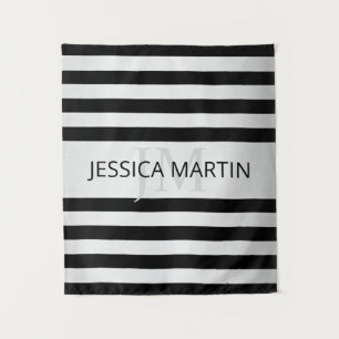 Contemporary Faux Silver Ombre Stripes & Black Tapestry
