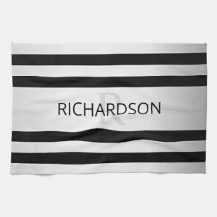 Contemporary Faux Silver Ombre Stripes & Black Tea Towel