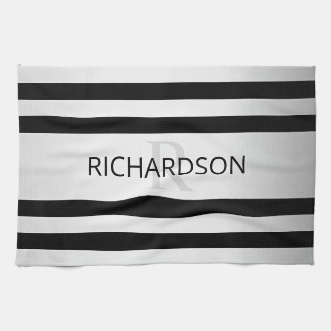 Contemporary Faux Silver Ombre Stripes & Black Tea Towel (Horizontal)