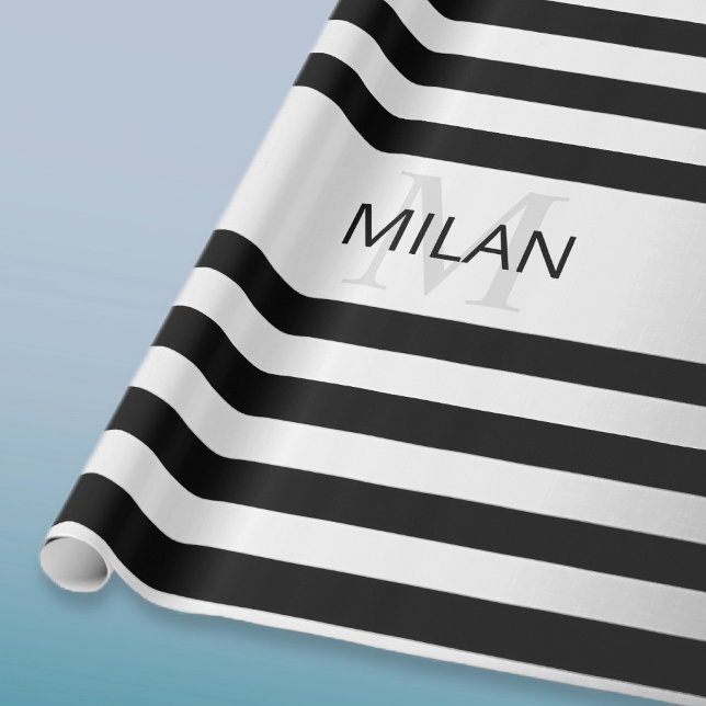 Contemporary Faux Silver Ombre Stripes & Black Wrapping Paper (Creator Uploaded)