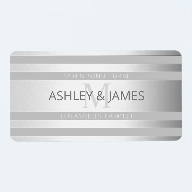 Contemporary Faux Silver Ombre Stripes & Gray Label (Creator Uploaded)