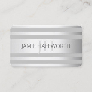 Contemporary Faux Silver Ombre Stripes & Grey Business Card