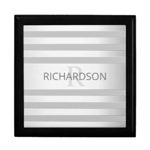 Contemporary Faux Silver Ombre Stripes & Grey Gift Box