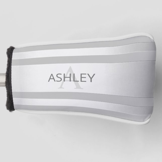 Contemporary Faux Silver Ombre Stripes & Grey Golf Head Cover (Front)