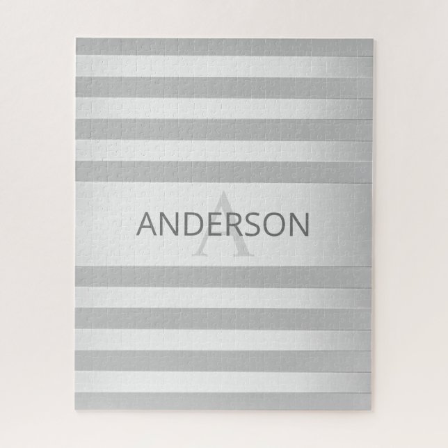 Contemporary Faux Silver Ombre Stripes & Grey Jigsaw Puzzle (Vertical)