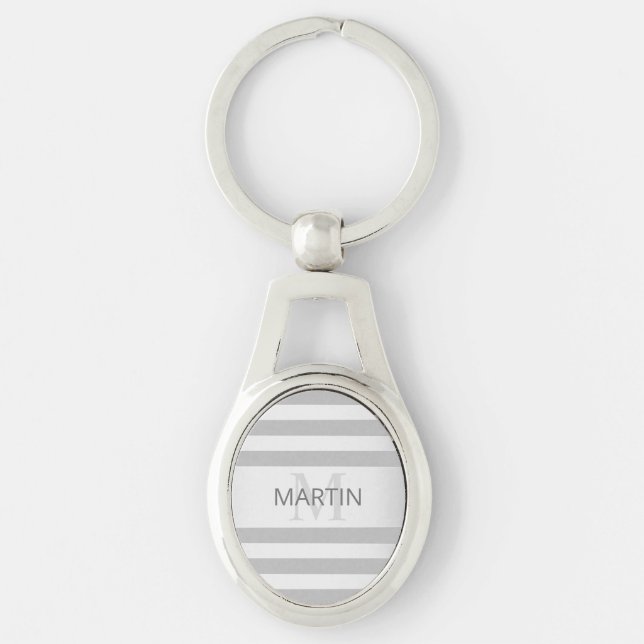 Contemporary Faux Silver Ombre Stripes & Grey Key Ring (Front)