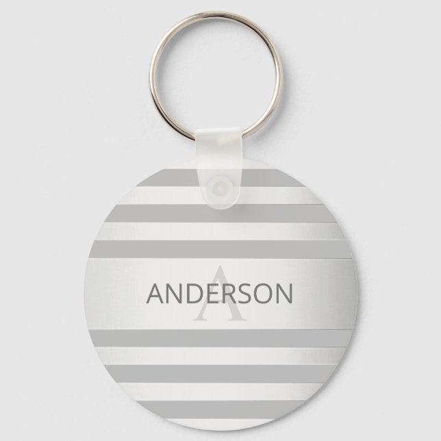 Contemporary Faux Silver Ombre Stripes & Grey Key Ring (Front)