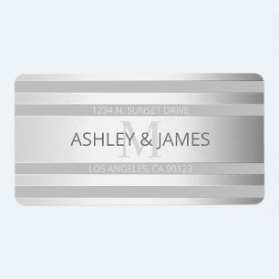 Contemporary Faux Silver Ombre Stripes & Grey Label