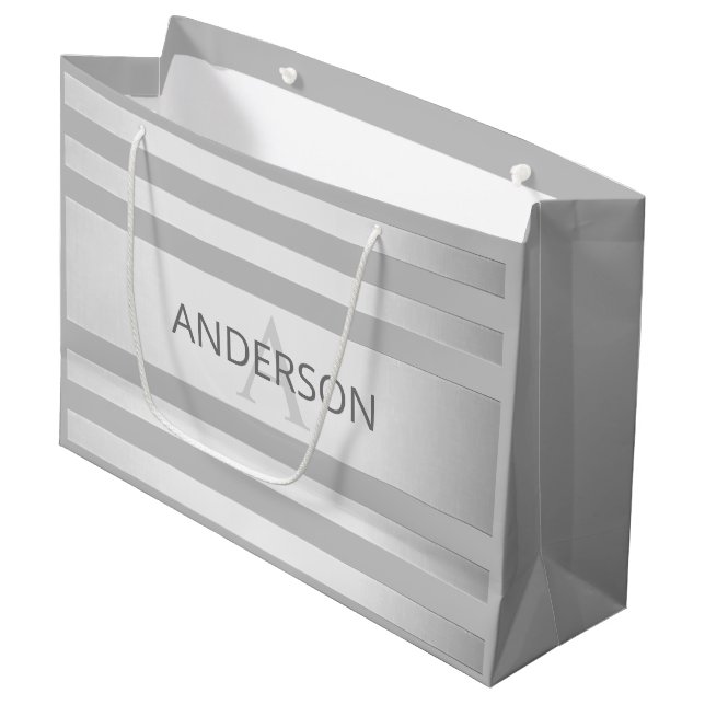 Contemporary Faux Silver Ombre Stripes & Grey Large Gift Bag (Front Angled)