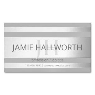 Contemporary Faux Silver Ombre Stripes & Grey Magnetic Business Card