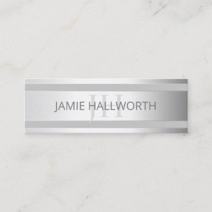 Contemporary Faux Silver Ombre Stripes & Grey Mini Business Card