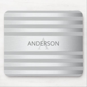 Contemporary Faux Silver Ombre Stripes & Grey Mouse Pad