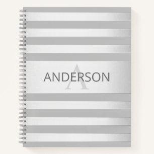 Contemporary Faux Silver Ombre Stripes & Grey Notebook