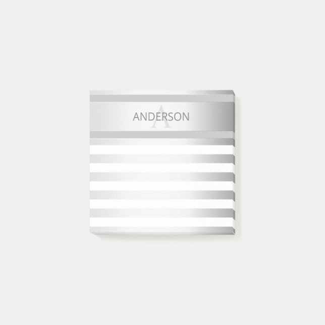 Contemporary Faux Silver Ombre Stripes & Grey Post-it Notes (Front)