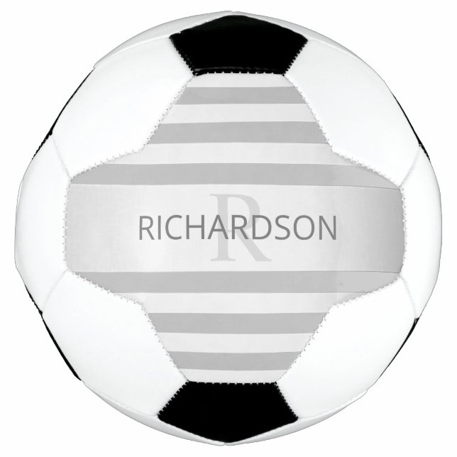 Contemporary Faux Silver Ombre Stripes & Grey Soccer Ball (Front)