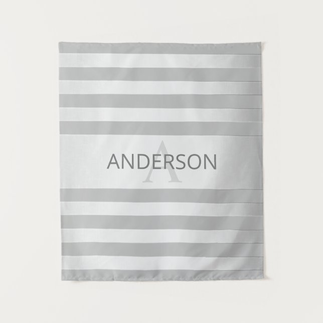 Contemporary Faux Silver Ombre Stripes & Grey Tapestry (Front)