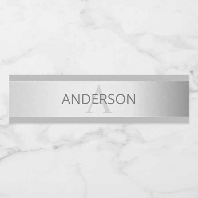 Contemporary Faux Silver Ombre Stripes & Grey Water Bottle Label (Single Label)