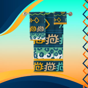 Contemporary Fish Graphics and Geometrics  Bath Towel Set