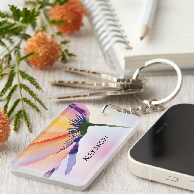 Contemporary Floral Optional Custom Name Key Ring (Front Right)