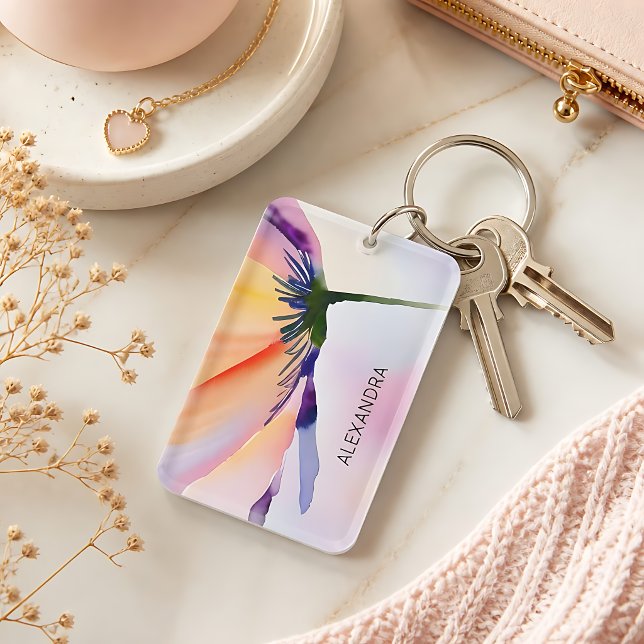 Contemporary Floral Optional Custom Name Key Ring (Creator Uploaded)