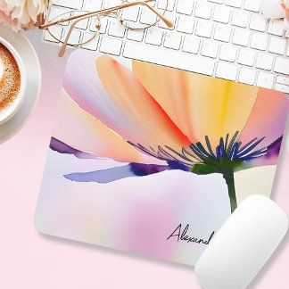 Contemporary Floral Optional Custom Name Mouse Pad