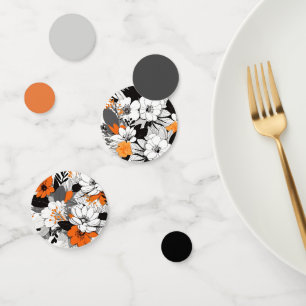 Contemporary floral orange black white grey confetti