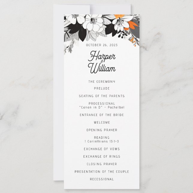 Contemporary floral wedding program invitation (Front)