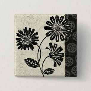 Contemporary Florals in Black and White 15 Cm Square Badge