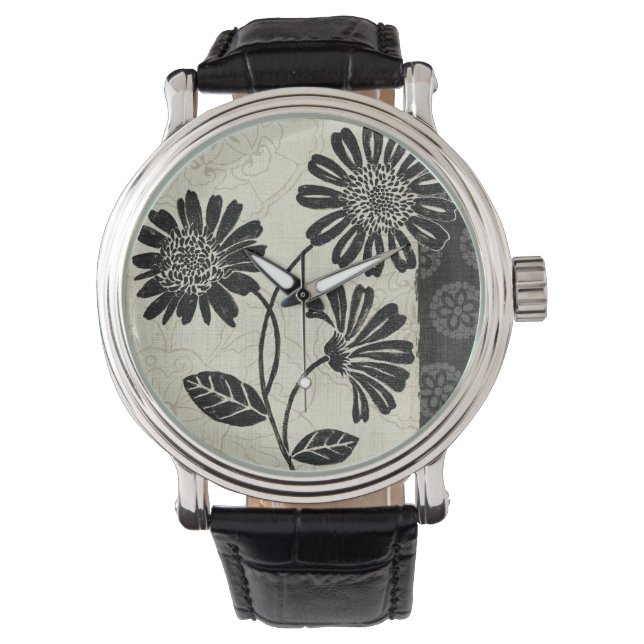 Contemporary Florals in Black and White Watch (Front)