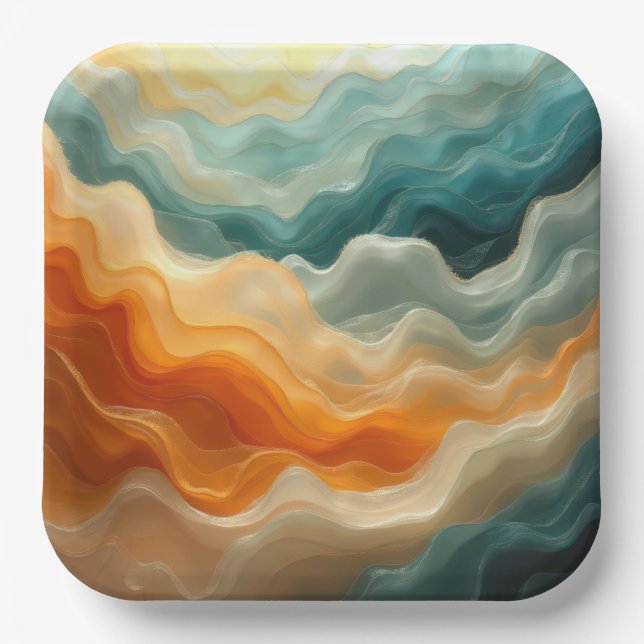 Contemporary Fluid Wave Abstract Paper Plate (Front)