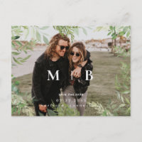Contemporary Foliage Monogram Photo Save the Date
