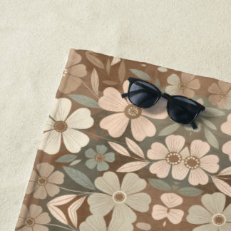 Contemporary Folk Blooms in Soft Earthy Tones Beach Towel