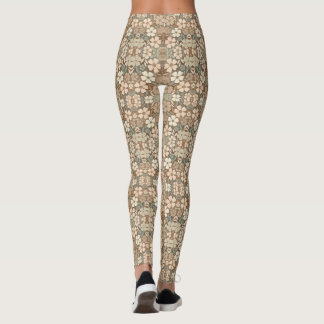Contemporary Folk Blooms in Soft Earthy Tones Leggings