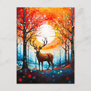 Contemporary Forest Wild Deer Holiday Postcard