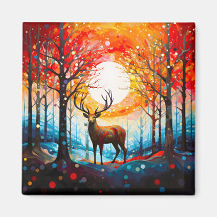Contemporary Forest Wild Deer Magnet