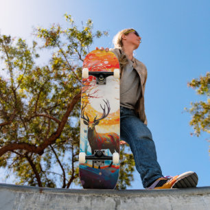 Contemporary Forest Wild Deer Skateboard
