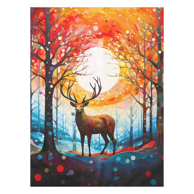 Contemporary Forest Wild Deer Tablecloth (Front)
