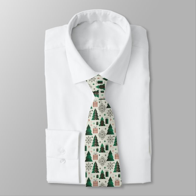 Contemporary Geometric Christmas Pattern Tie (Tied)
